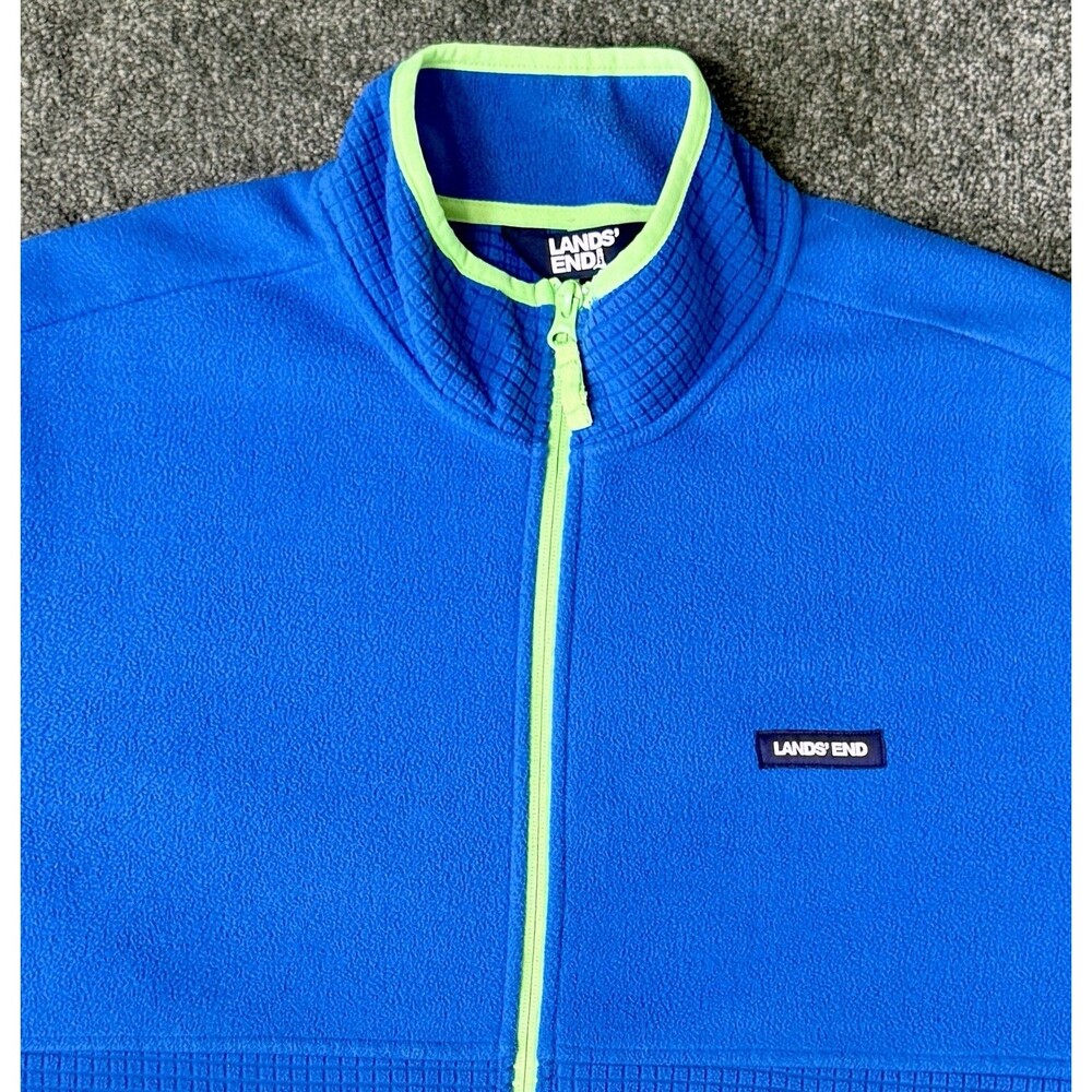 L.L. Bean Men’s Spell Out Fleece Full Zip Bomber Jacket Blue Lime Grid Size XL